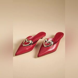 New Maeve x Anthropologie Red Leather Heart Love Mule Heels Shoes sz 38